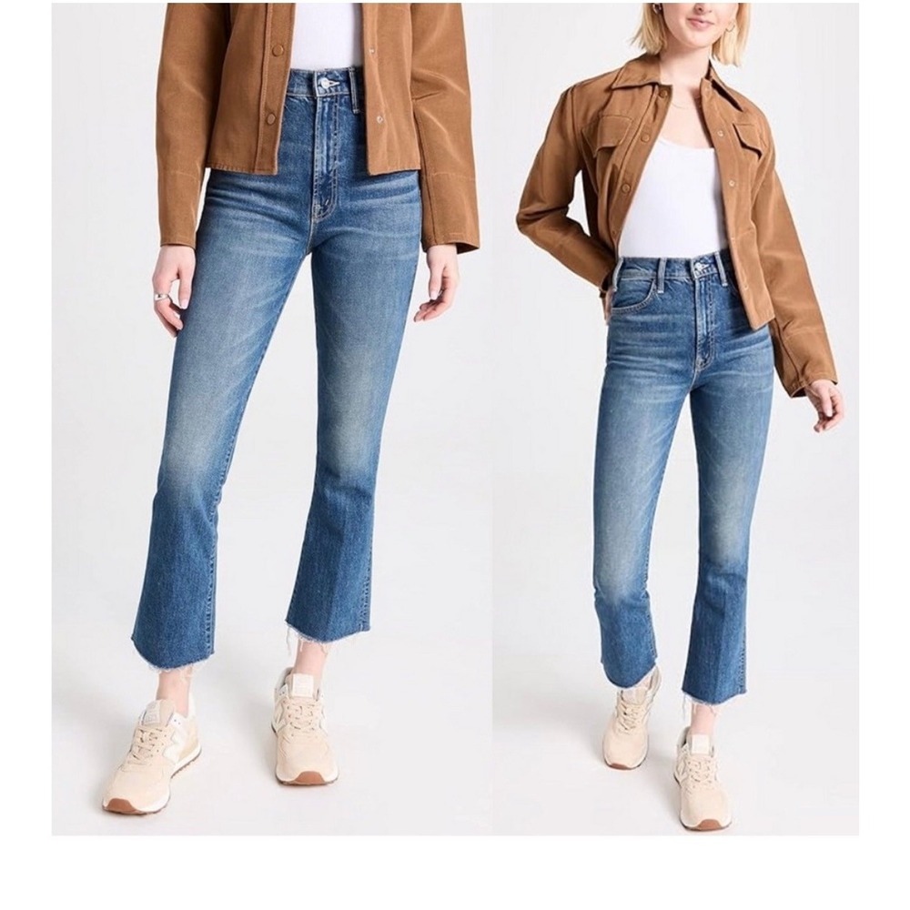 The Hustler Flood Fray MOTHER Jeans 29 Beer Me High Rise Crop Flare Denim